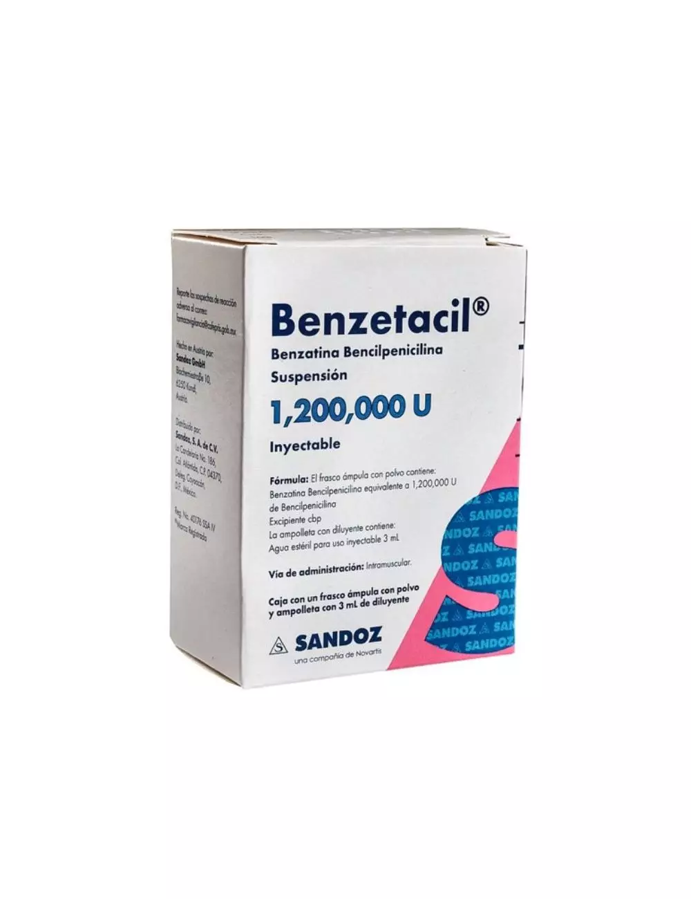 Benzetacil 1 200 000 U Caja Con Frasco Ámpula y Ampolleta Con 3 mL De Diluyente -RX2