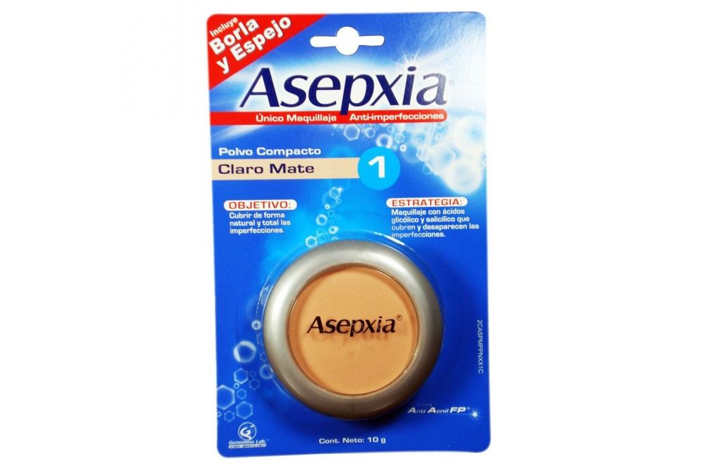 Asepxia Maquillaje Polvo Compacto Claro Mate Blister Con Estuche Con 10 g