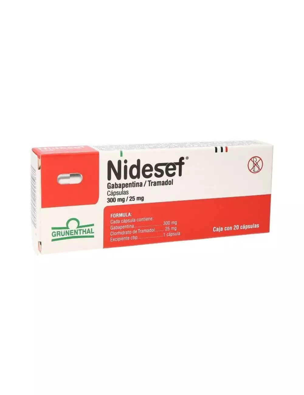 Nidesef 300 mg / 25 mg Caja Con 20 Cápsulas