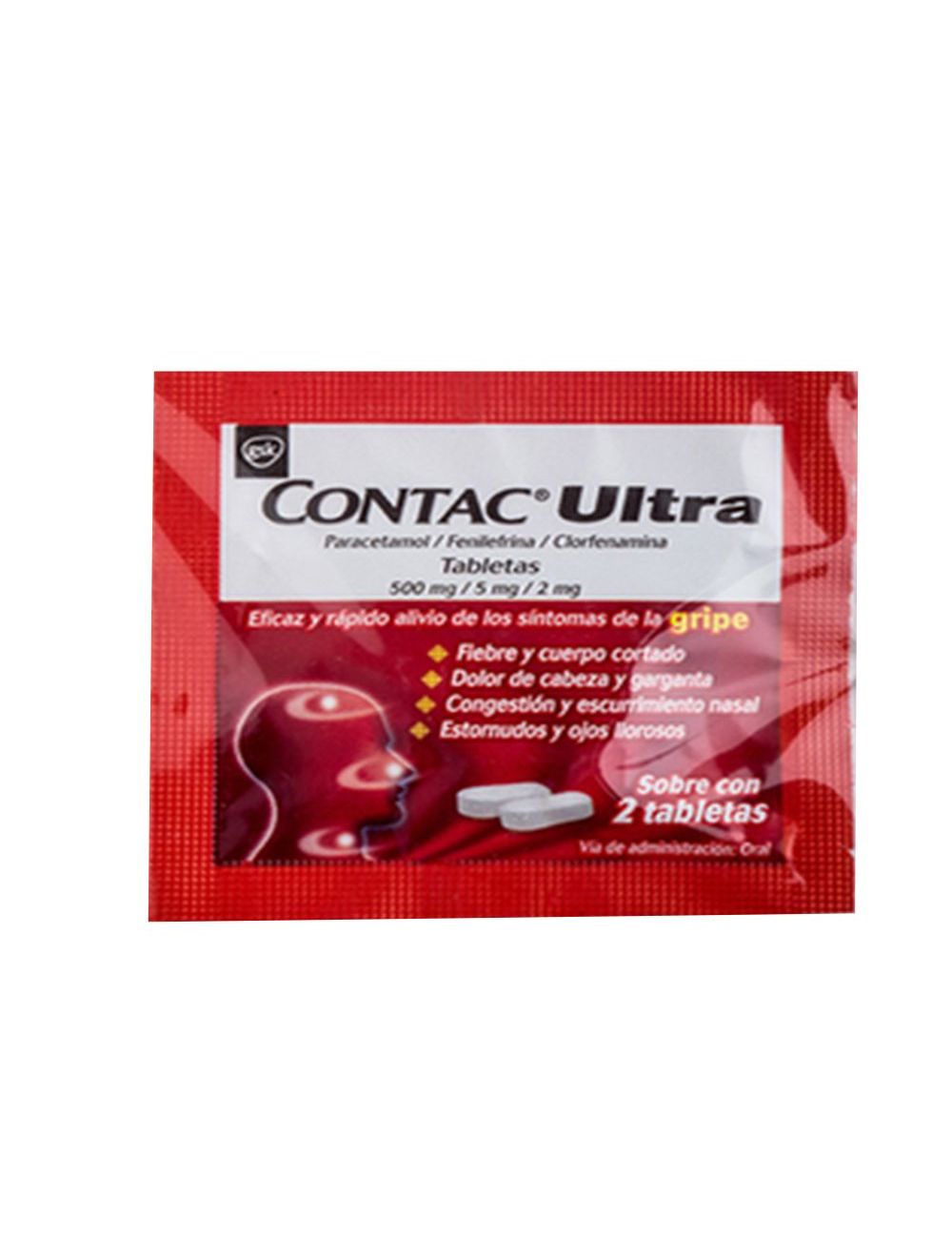 CONTAC Ultra 500 mg/ 5 mg/ 2 mg Sobre Con 2 Tabletas