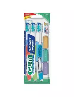 Cepillo Dental GUM TECHNI Con 3 piezas y 3 Capuchones