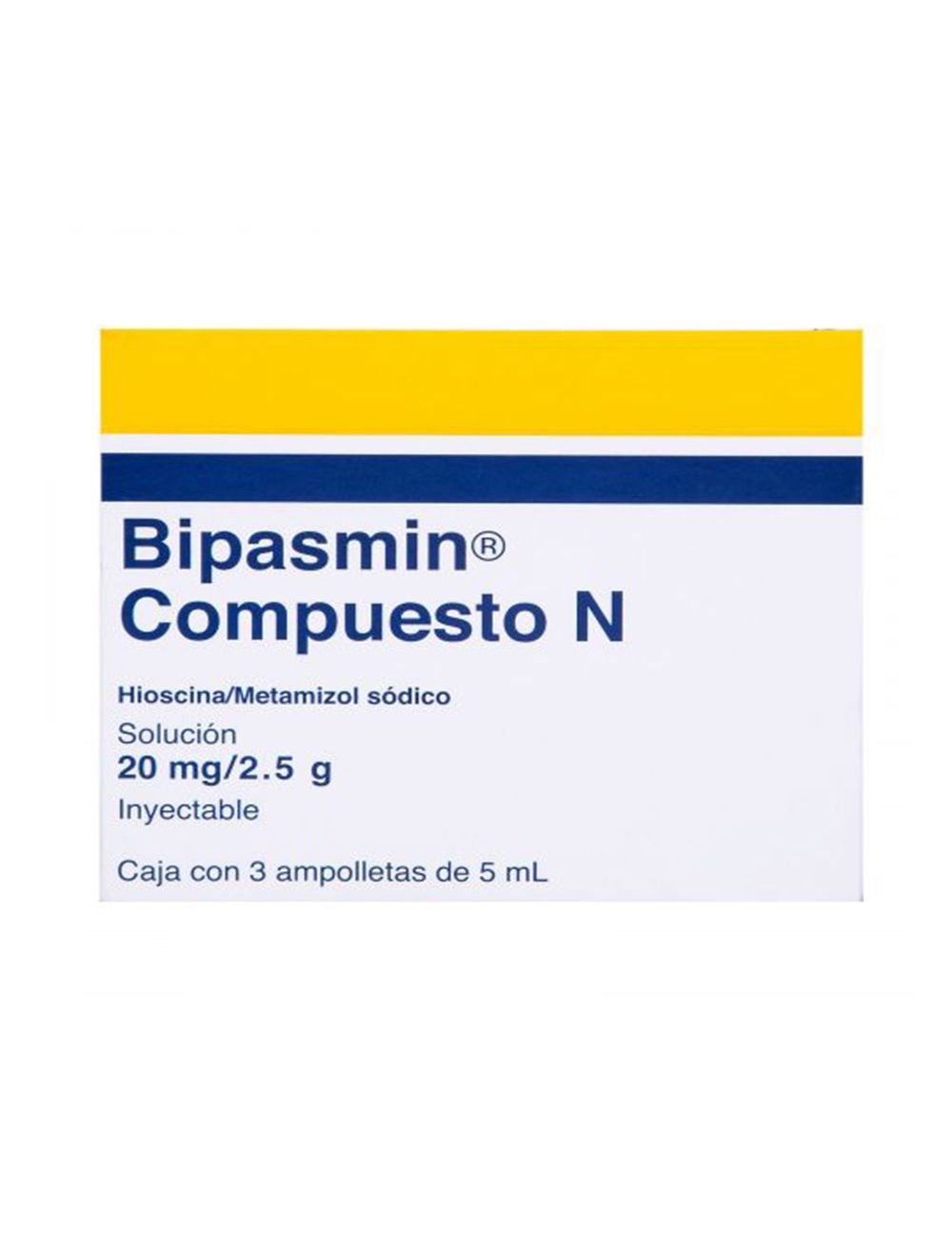 Bipasmin Compuesto 20 mg / 2.5 g Caja Con 3 Ampolletas De 5 mL Bipasmin Compuesto 20 mg / 2.5 g Caja Con 3 Ampolletas De 5 mL