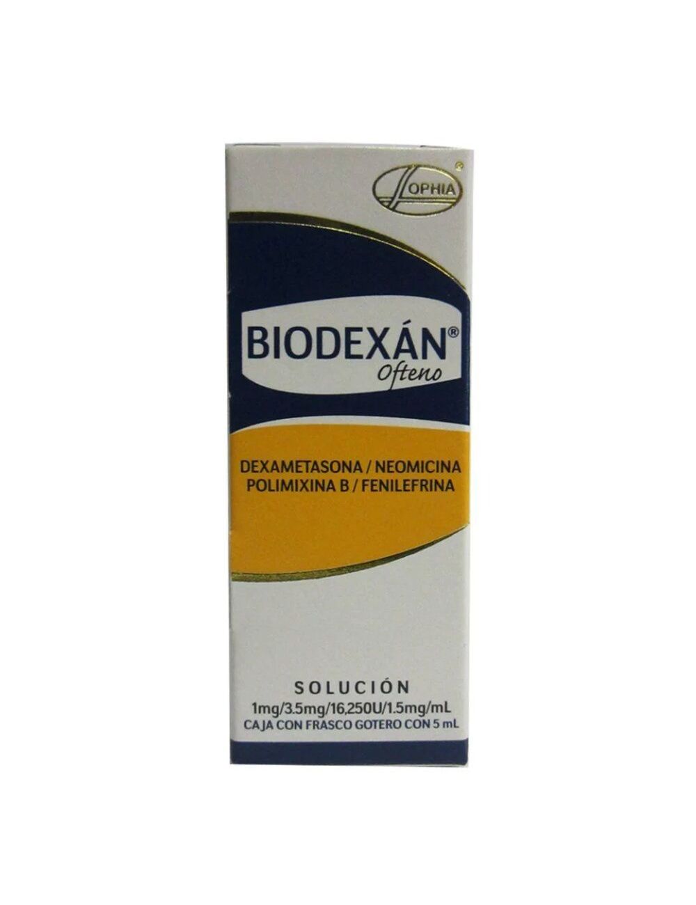 Biodexan Ofteno 1 mg/3.5 mg/16.250 UI/1.5 mg/mL Caja Con Frasco Gotero Con 5 mL - RX Biodexan Ofteno 1 mg/3.5 mg/16.250 UI/1.5 mg/mL Caja Con Frasco Gotero Con 5 mL - RX