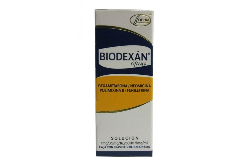 Biodexan Ofteno 1 mg/3.5 mg/16.250 UI/1.5 mg/mL Caja Con Frasco Gotero Con 5 mL - RX