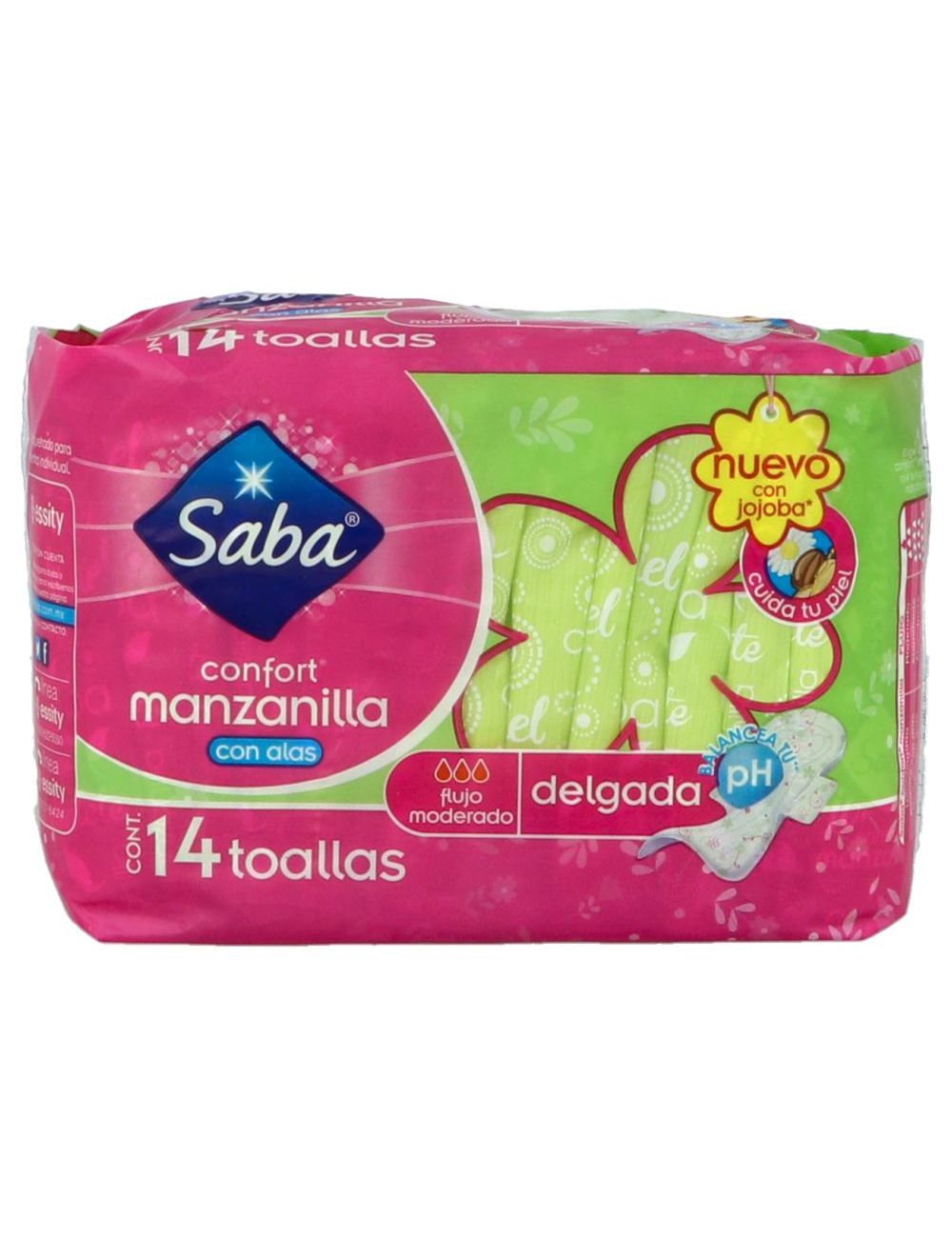 Toallas Sanitarias Saba Confort Manzanilla Con Alas Empaque Con 14 Toallas