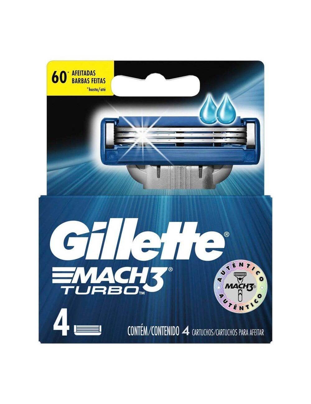 Gillette Mach3 Turbo Empaque Con 4 Cartuchos