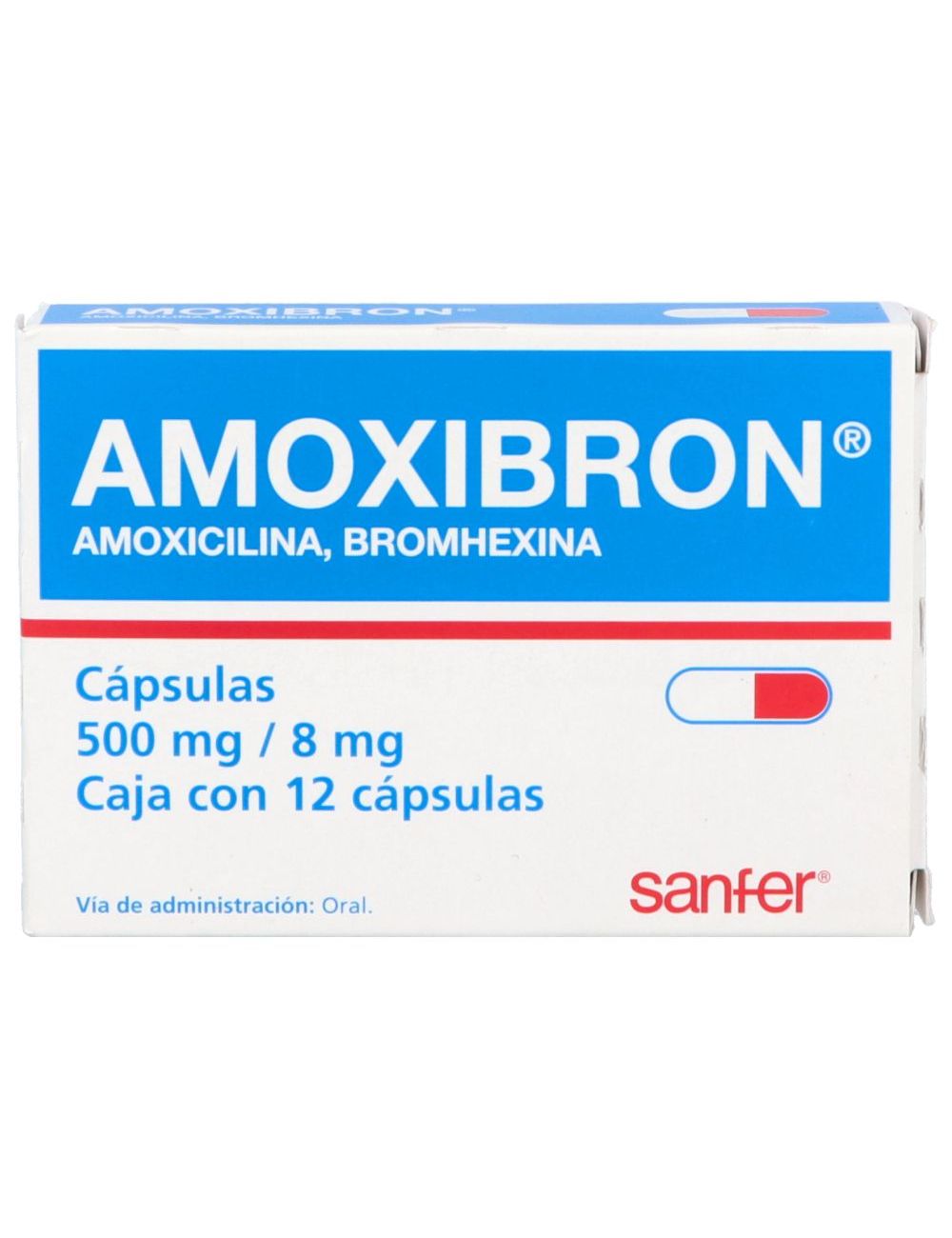 Amoxibron 500 mg/8 mg Caja Con 12 Cápsulas RX2 Amoxibron 500 mg/8 mg Caja Con 12 Cápsulas RX2