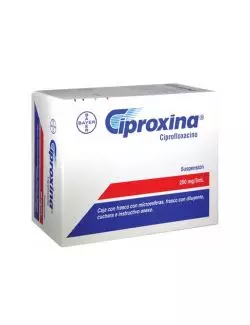 Ciproxina® 250 ml/5ml (Ciprofloxacino) - Frasco con Microesferas, Diluyente y Cuchara - Bayer RX2