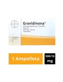 Gravidinona® 500 mg/10 mg - Ampolleta 2 mL | Hidroxiprogesterona/Estradiol | Bayer