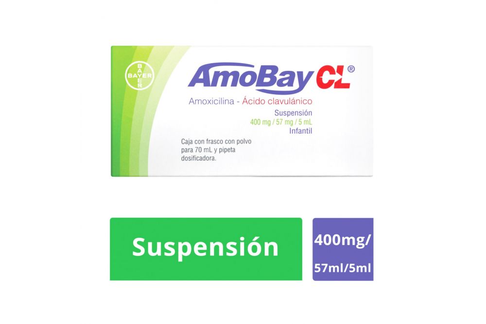 Amobay CL Suspensión Infantil 400 mg/57mg/5mL Caja Con Frasco Con Polvo Para 70 mL - RX2
