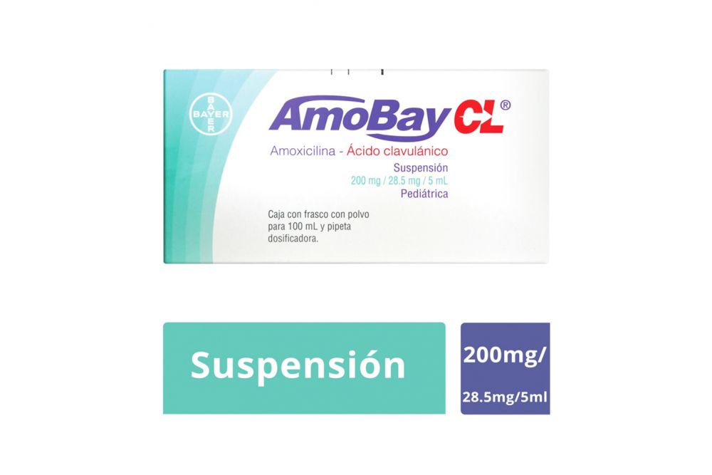Amobay CL Suspensión Pediátrica 200 mg / 28.5 mg / 5 mL Para 100 mL - RX2