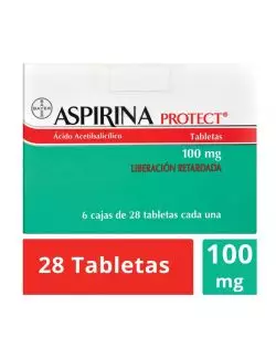 Aspirina Protect 100 mg 6 cajas con 28 tabletas cada una