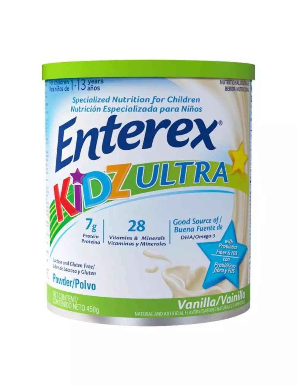ENTEREX KIDZ SUPLEMENTO ALIMENTICIO LATA CON 450 G SABOR A VAINILLA