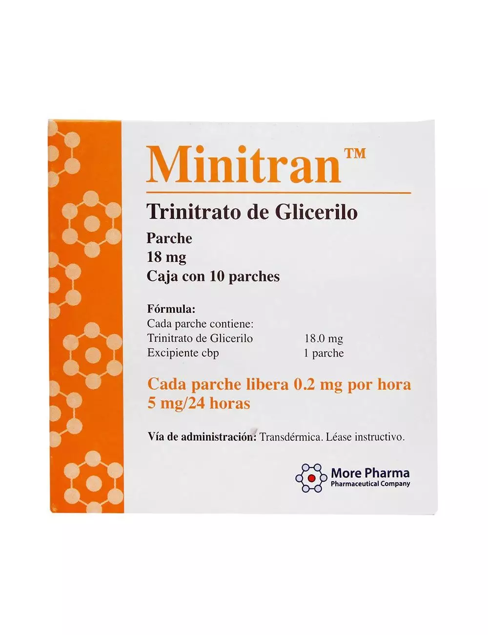 Minitran® 18 mg (Trinitrato de Glicerilo) - 10 Parches Transdérmicos - More Pharma