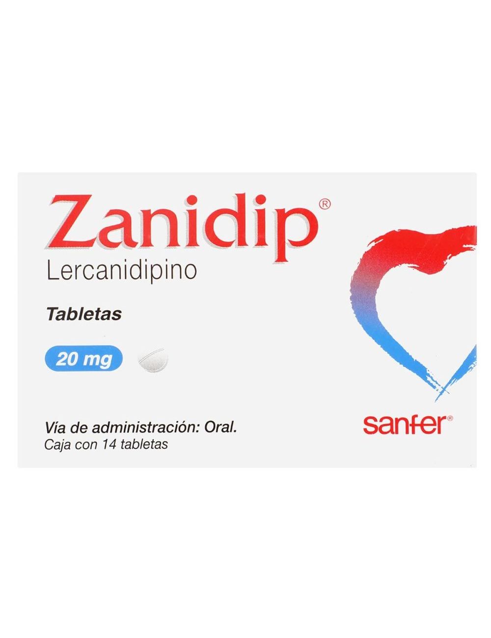 Zanidip 20 mg Caja Con 14 Tabletas