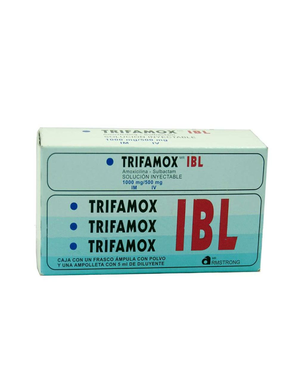 Trifamox-IBL 1000mg/500mg Caja Con Frasco Ámpula Con Polvo Y Ampolleta con 5mL RX2