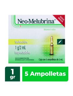Neo-Melubrina Solución Inyectable con Metamizol Sódico 5 Ampolletas de 2 ml