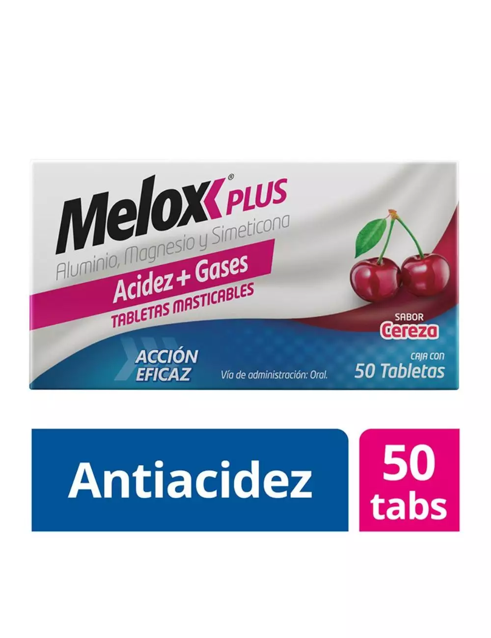 Melox Plus Caja Con 50 Tabletas Masticables Sabor Cereza