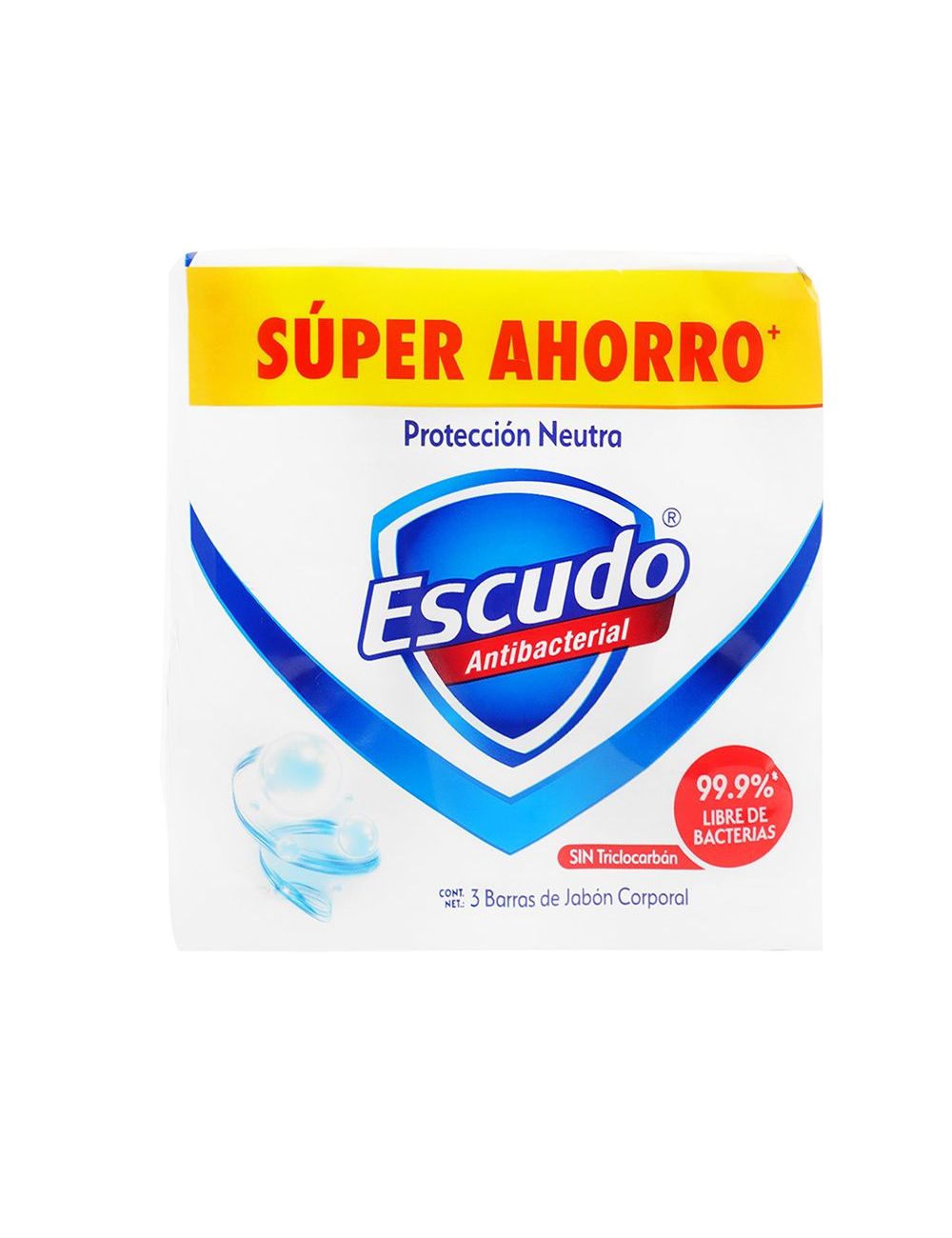 Jabón De Tocador Escudo Antibacterial Blanco Neutro Empaque Con 3 Barras