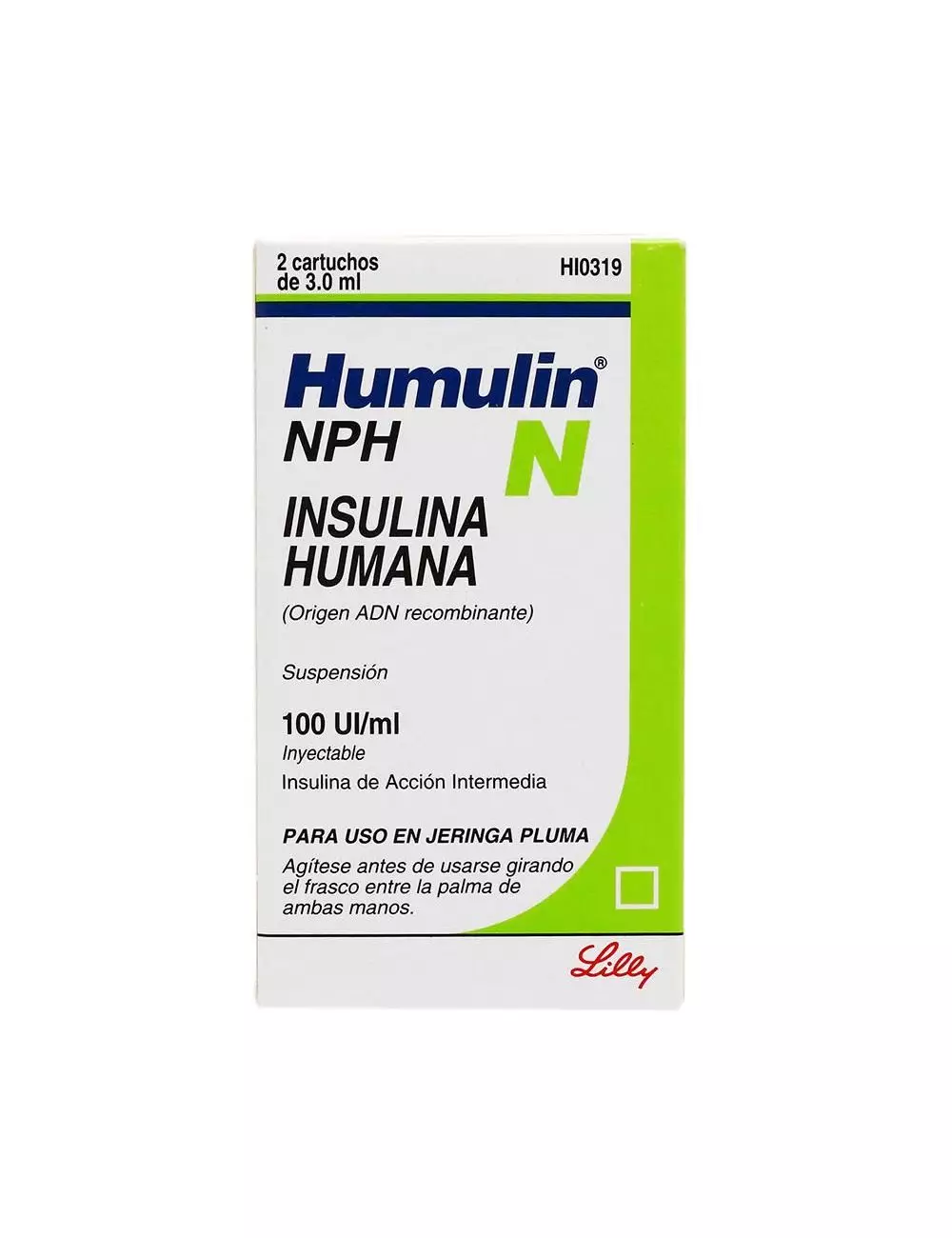 Humulin NPH Suspensión Inyectable Caja Con 2 Cartuchos Con 3 mL RX3