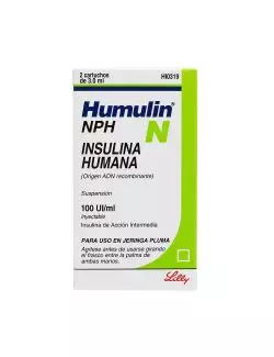 Humulin NPH Suspensión Inyectable Caja Con 2 Cartuchos Con 3 mL RX3