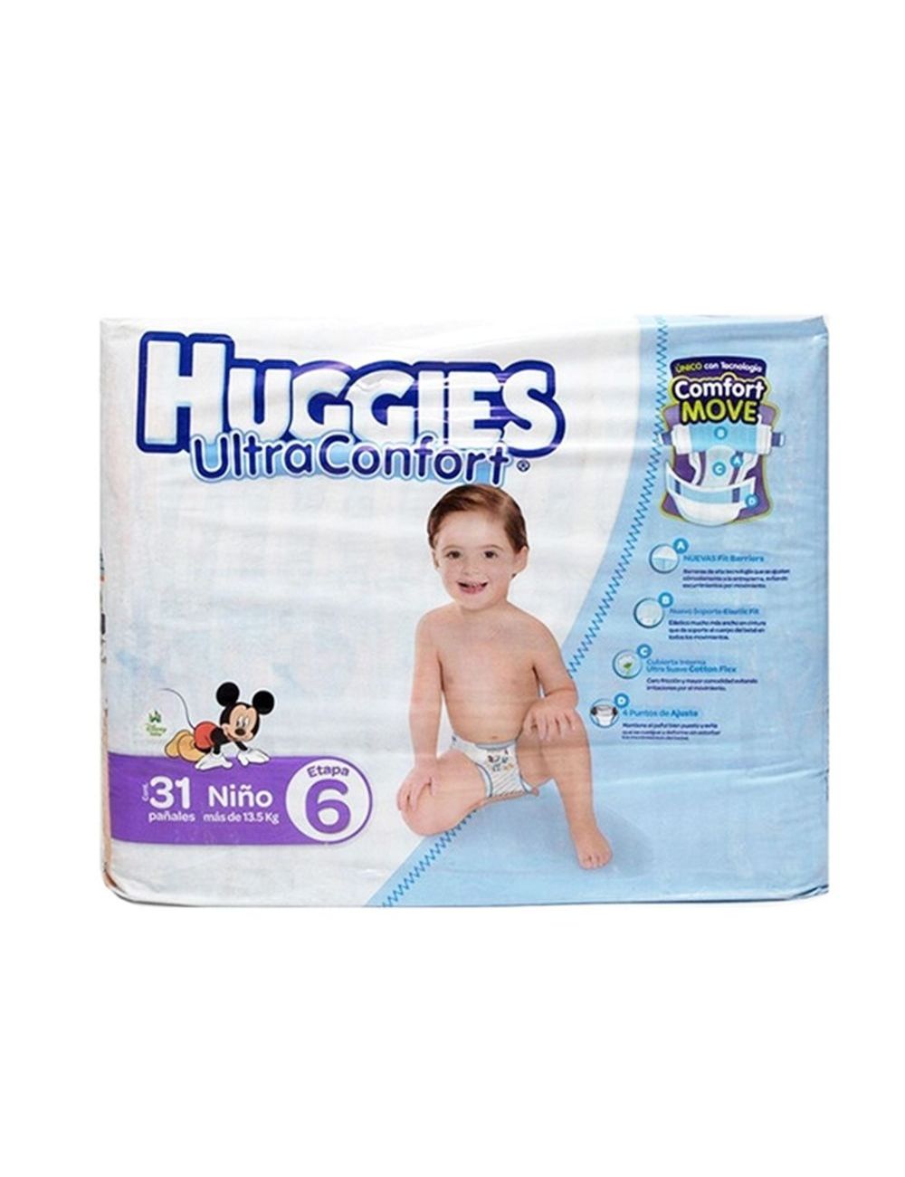 Pañal Huggies Ultra Confort Etapa 6 Niño Con 31 Piezas