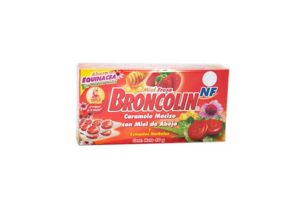 Broncolin NF Caramelo Macizo Con Miel De Abeja Sabor Miel-Fresa Caja Con 40g