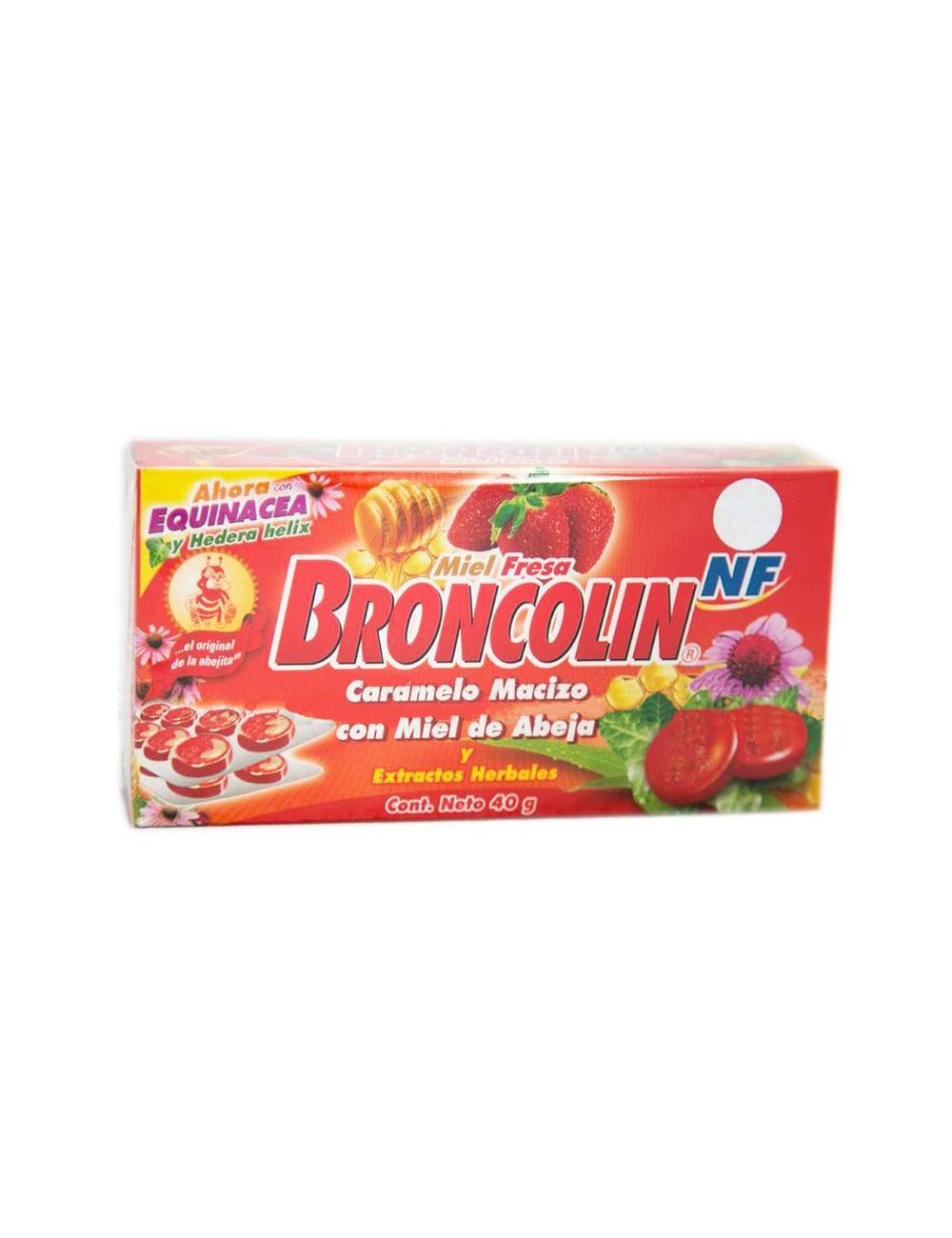 Broncolin NF Caramelo Macizo Con Miel De Abeja Sabor Miel-Fresa Caja Con 40g