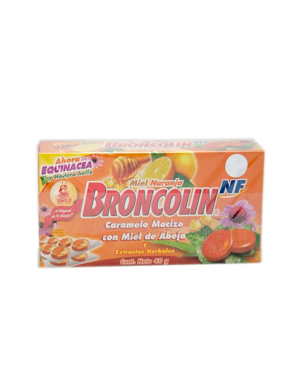 Broncolin NF Caramelo Macizo Con Miel De Abeja Sabor Miel-Naranja Caja Con 40g