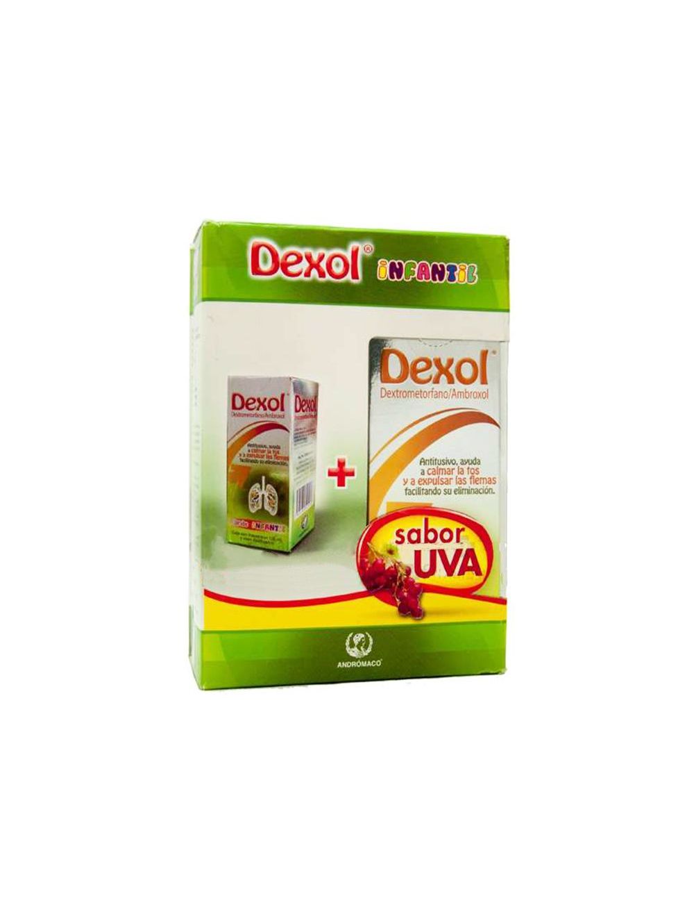 Dexol Infantil 1 +1 Jarabe Caja Con 2 Frascos Con 120 mL Cada Uno Sabor Uva