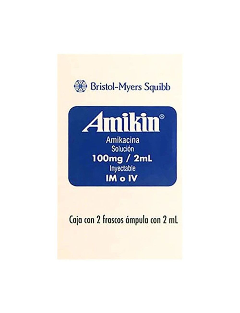 Amikin 100 mg /2 mL Caja Con 2 Frascos Ámpula Con 2mL -RX2