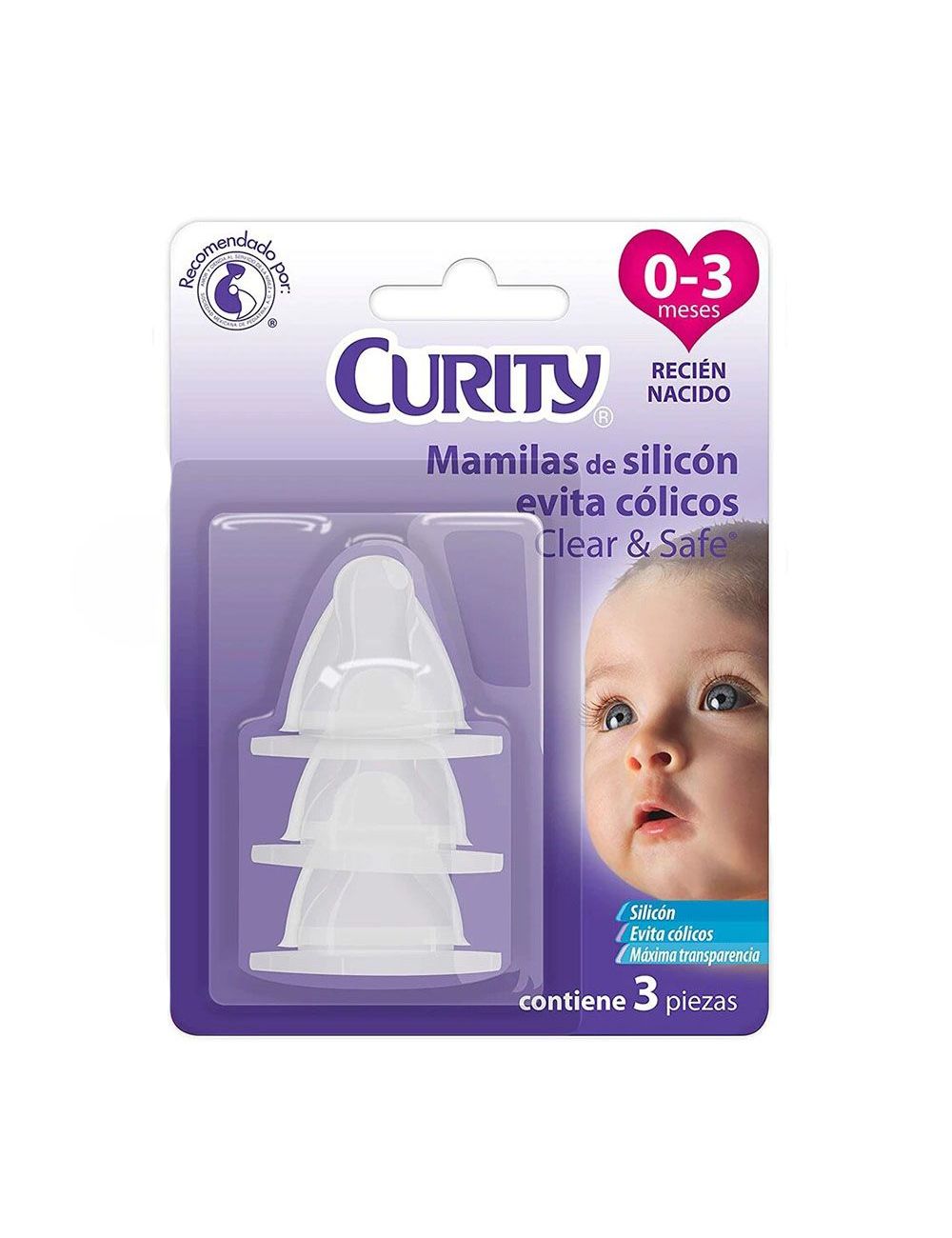 MAMILA CURITY SILICON RECIEN NACIDO  3 PIEZAS