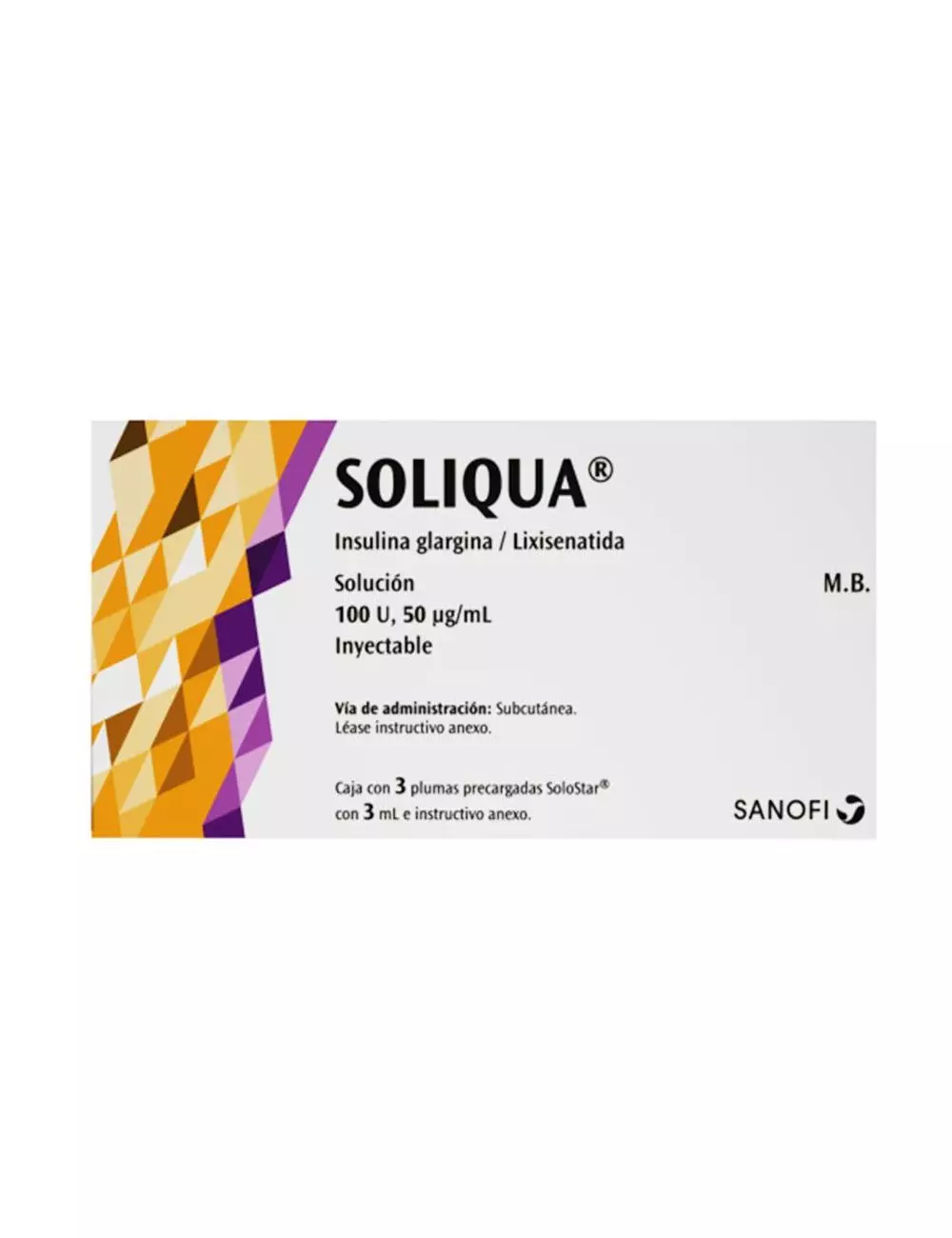 SOLIQUA® 100 U/50 mcg/mL (Insulina Glargina/Lixisenatida) - 3 Plumas Precargadas - RX3