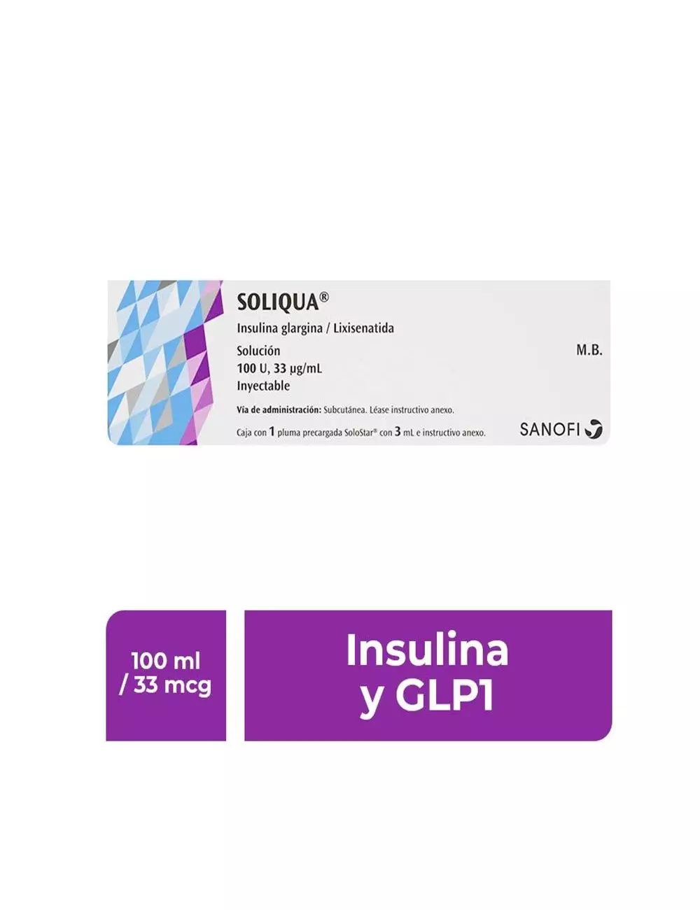 SOLIQUA® (Insulina glargina/Lixisenatida) 100 U, 33 µg/mL | Pluma Precargada | Sanofi | Rx3
