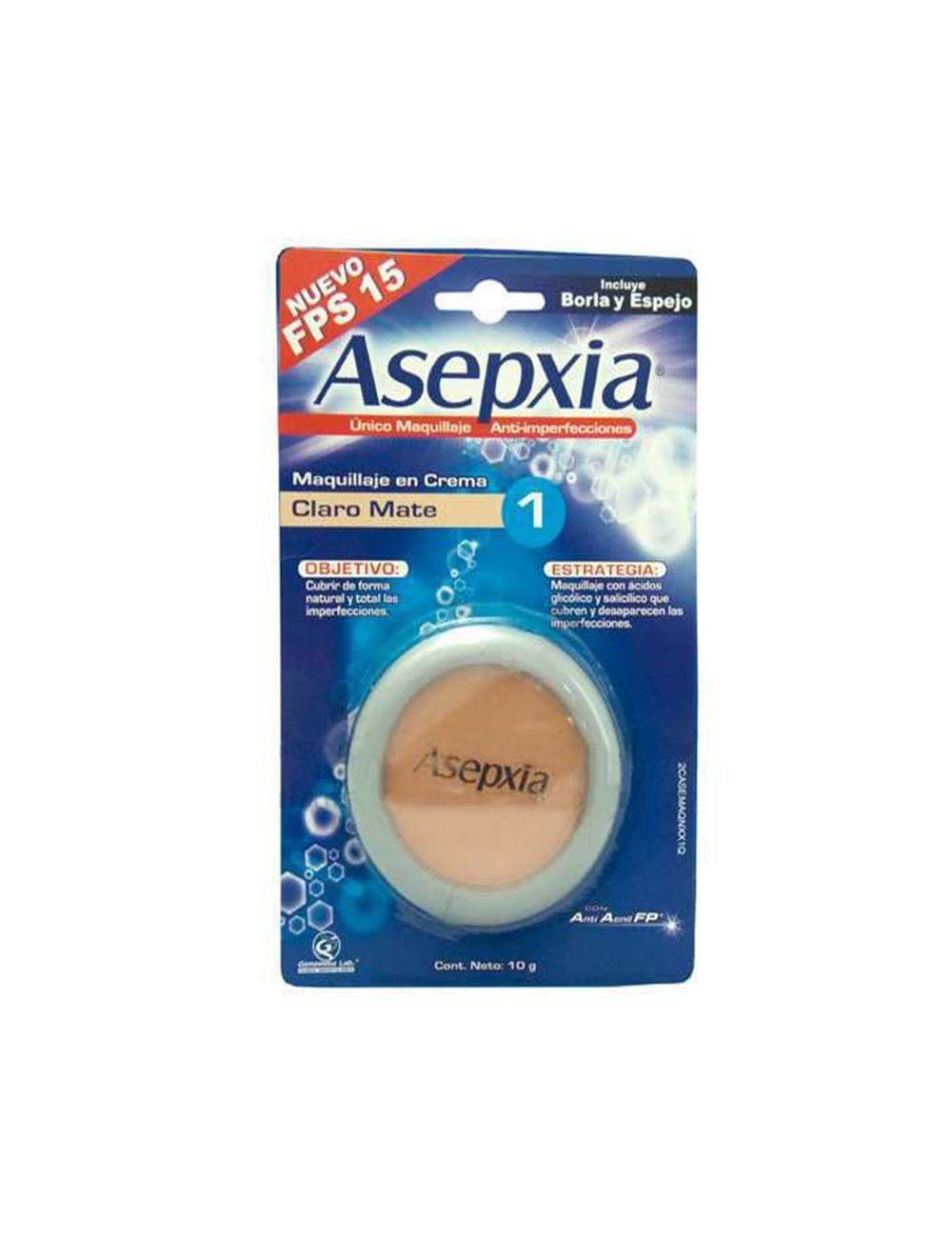 Asepxia Maquillaje En Crema Claro Mate 10g Blister Con Estuche