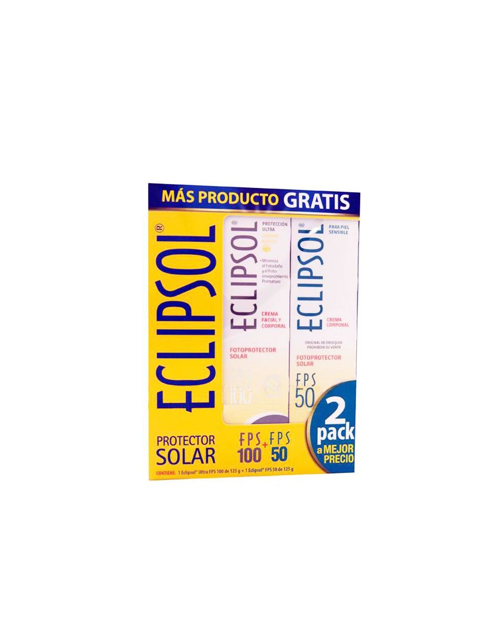 ECLIPSOL PROTECTOR SOLAR 125 G CAJA CON 1 FRASCOS  FPS 50  + 1 FRASCO FPS 100