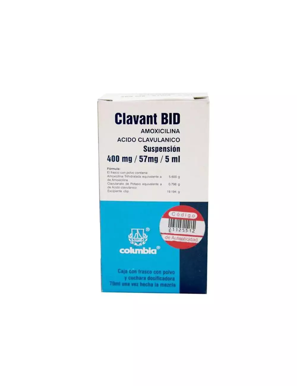 Clavant-Bid Suspensión 400mg /57mg/5mL Caja Con Frasco Con 70mL -RX2