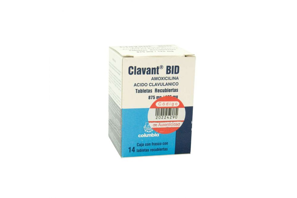 Clavant-Bid 875mg/125mg Caja Con Frasco Con 14 Tabletas Recubiertas RX2