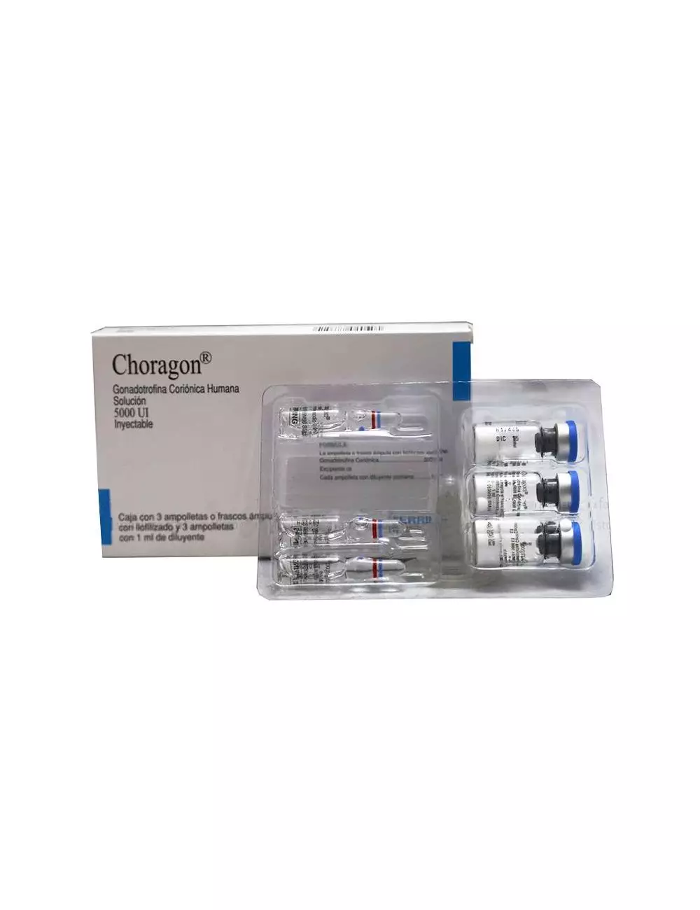 Choragon 5000 U.I. Con 3 Frasco Ámpula Con Liofilizado y 3 Ampolletas Con 1mL