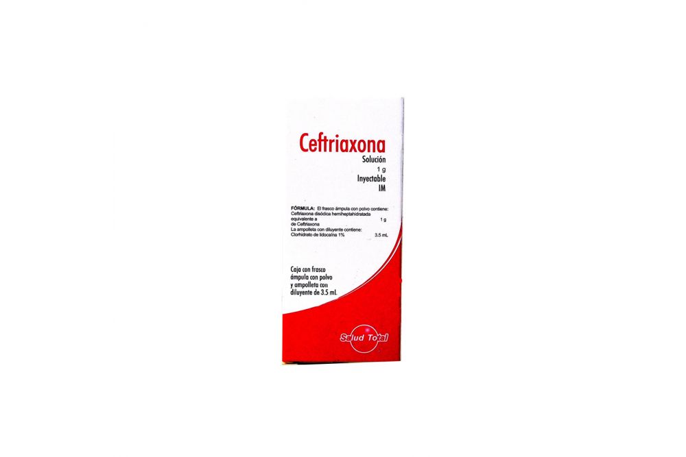 Ceftriaxona 1 g Soluciòn Inyectable Frasco Ámpula y Ampolleta de 3.5 mL RX2