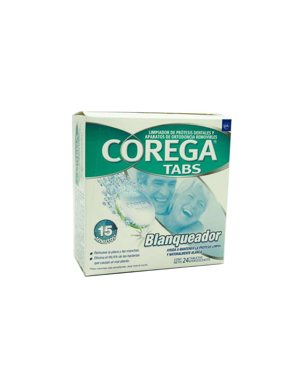 Corega Tabs Blanqueador Caja Con 24 Tabletas – Limpiador Prótesis Dentales