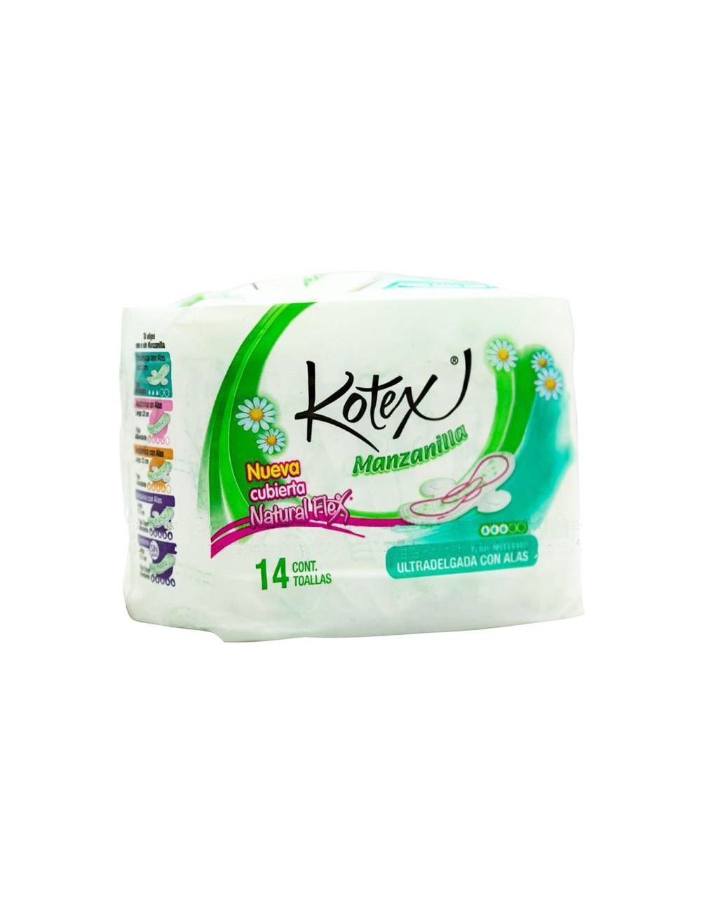 KOTEX NATURAL FLEX MANZANILLA PAQUETE CON 14 TOALLAS FEMENINAS ULTRADELGADAS