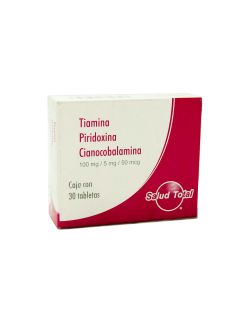 TIAMINA - PIRIDOXINA - CIANOCOBALAMINA  100 mg/ 5 mg/ 50 Mcg Con 30 Tabletas
