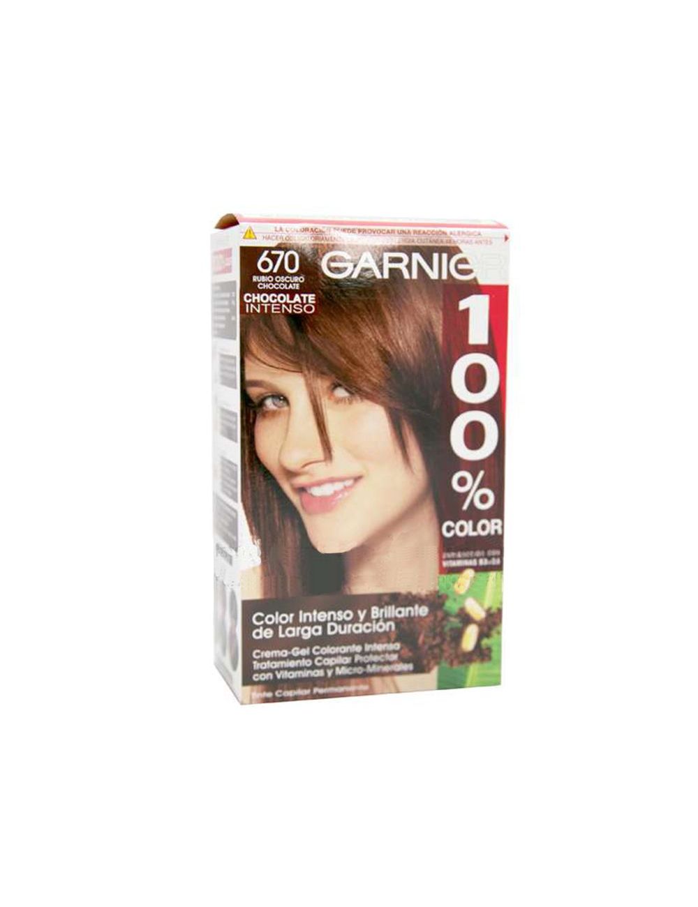 TINTE GARNIER 100 % CAJA CON TINTE CAPILAR PERMANENTE COLOR CHOCOLATE INTENSO