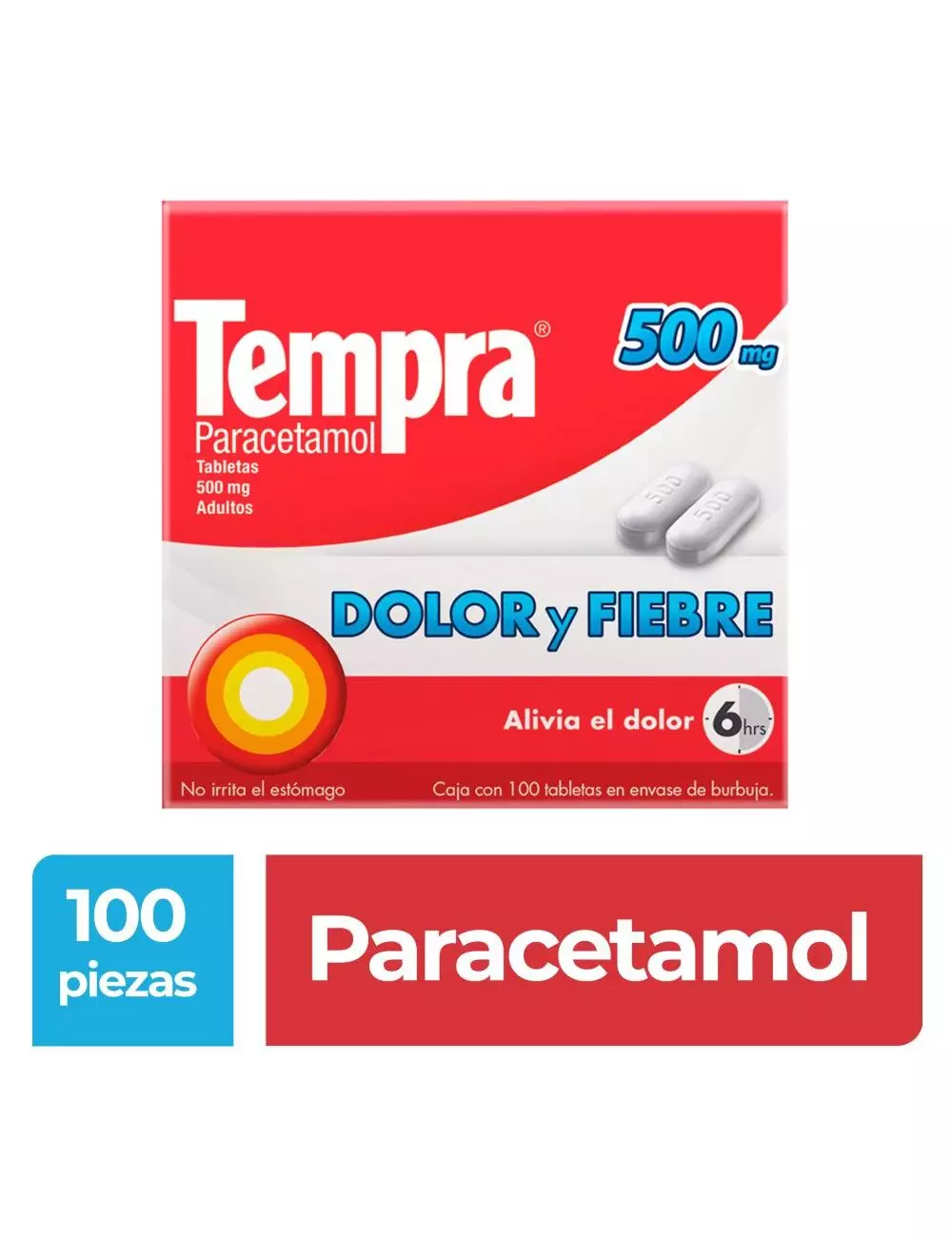 Tempra 500 mg 100 Tabletas