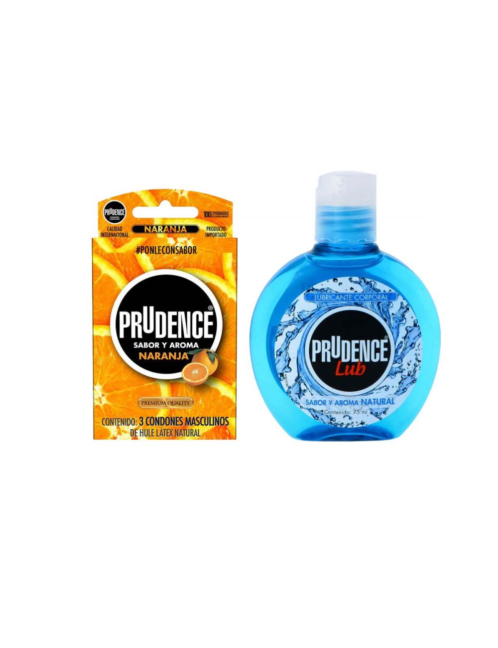 Combo Prudence 3 Condones Sabor Naranja + Lubricante Natural 75 mL