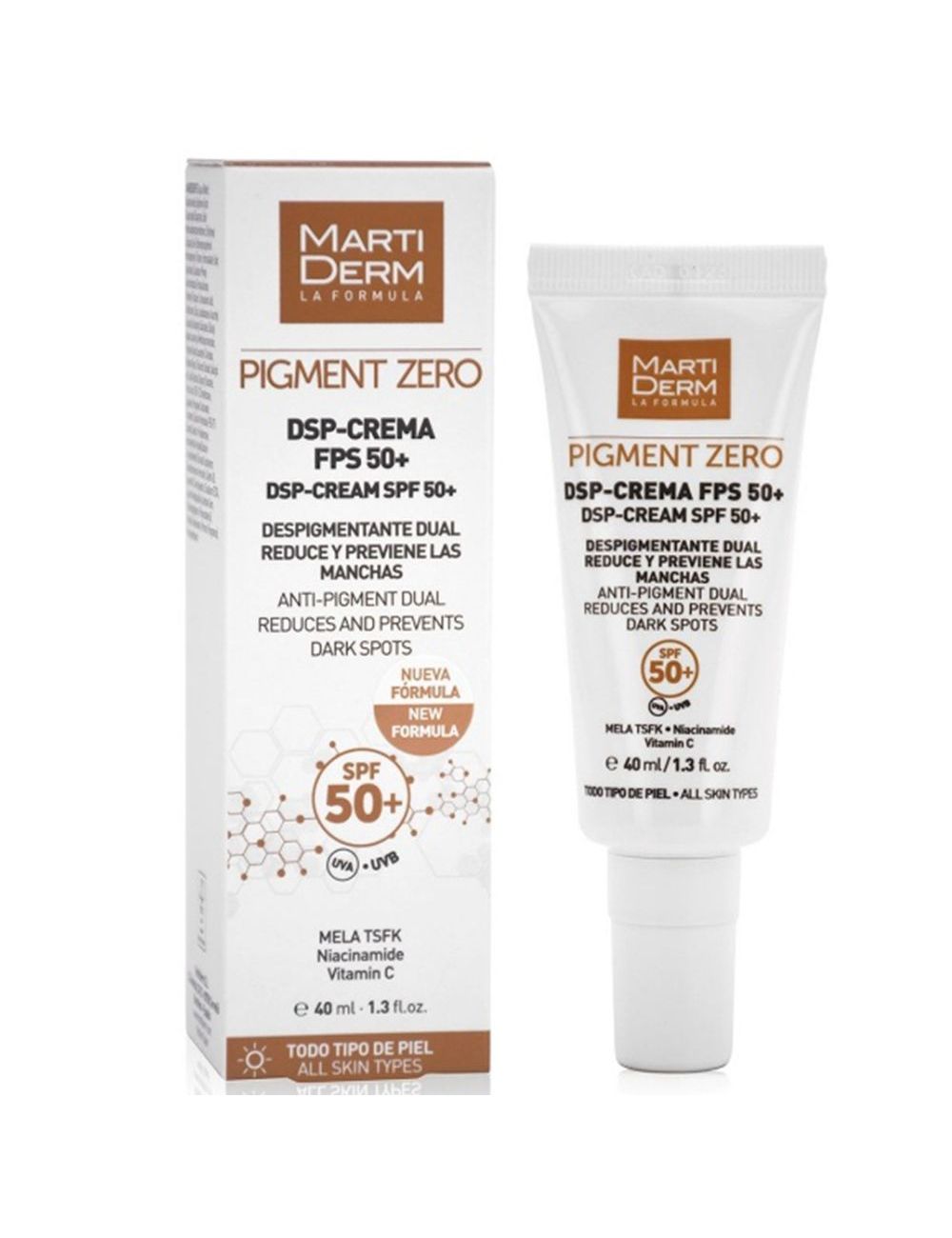 MartiDerm Pigment Zero - Tratamiento Despigmentante FPS 50+ | Tubo 40 mL | Laboratorio Martiderm