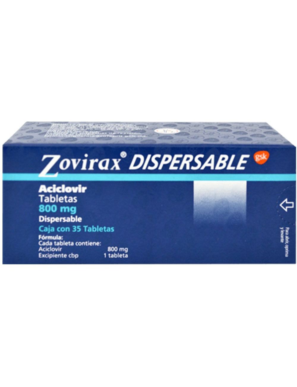 Zobirax Dispersable 800 mg (Aciclovir) - 35 Tabletas - Laboratorio GlaxoSmithKline