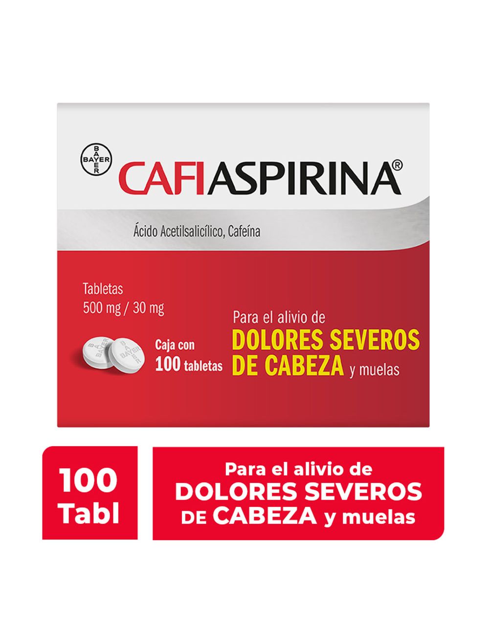 Cafiaspirina 500 mg/30 mg 100 Tabletas