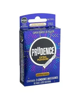 Prudence Extra Pleasure Caja Con 3 Condones Masculinos De Hule Látex Natural